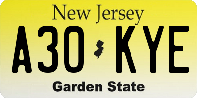 NJ license plate A30KYE