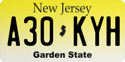 NJ license plate A30KYH