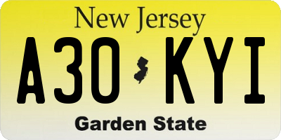 NJ license plate A30KYI