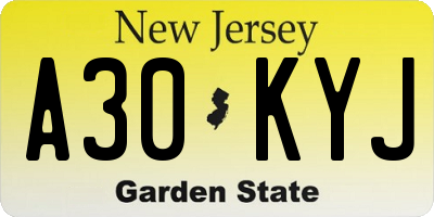 NJ license plate A30KYJ