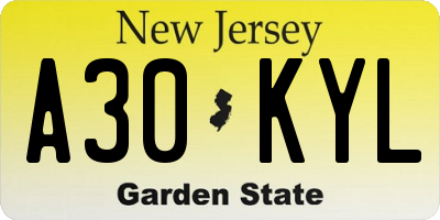 NJ license plate A30KYL