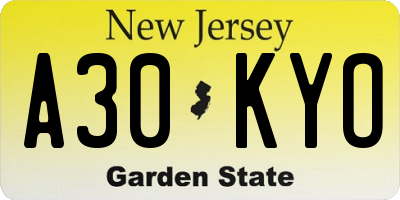 NJ license plate A30KYO
