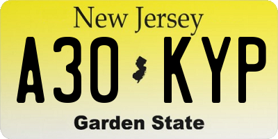 NJ license plate A30KYP