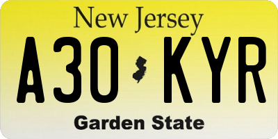 NJ license plate A30KYR