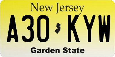 NJ license plate A30KYW