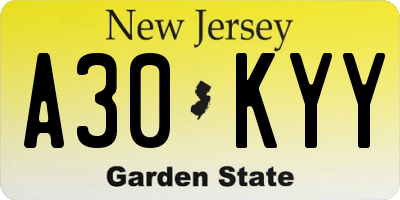 NJ license plate A30KYY
