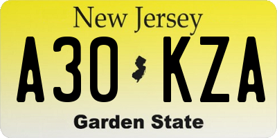 NJ license plate A30KZA
