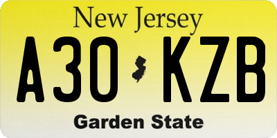 NJ license plate A30KZB