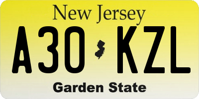 NJ license plate A30KZL