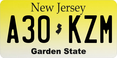 NJ license plate A30KZM