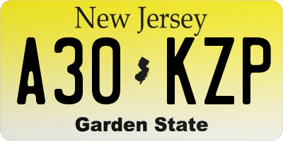 NJ license plate A30KZP