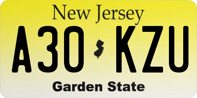 NJ license plate A30KZU
