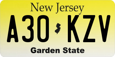 NJ license plate A30KZV