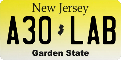 NJ license plate A30LAB