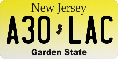 NJ license plate A30LAC