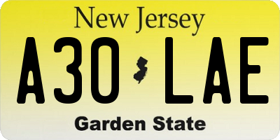 NJ license plate A30LAE
