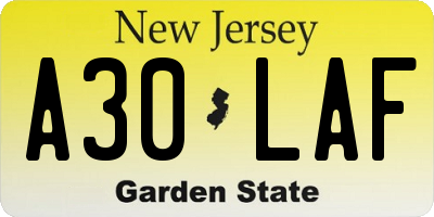 NJ license plate A30LAF