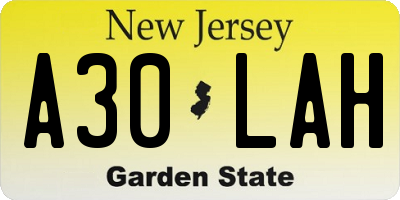 NJ license plate A30LAH