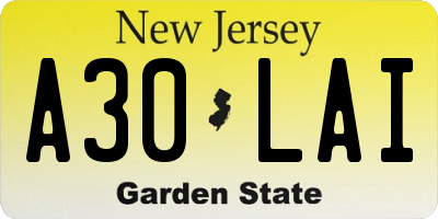 NJ license plate A30LAI