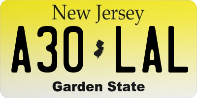 NJ license plate A30LAL