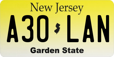 NJ license plate A30LAN
