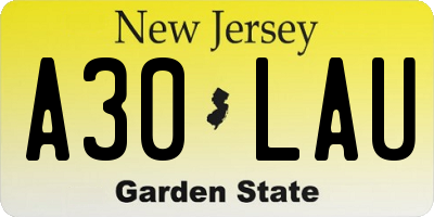 NJ license plate A30LAU