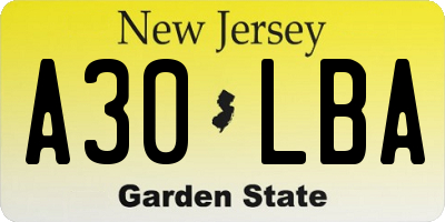 NJ license plate A30LBA