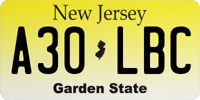 NJ license plate A30LBC