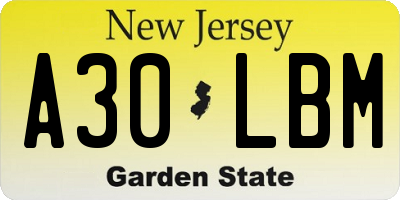 NJ license plate A30LBM