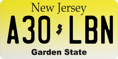 NJ license plate A30LBN