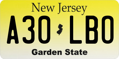 NJ license plate A30LBO
