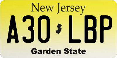 NJ license plate A30LBP