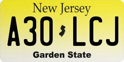 NJ license plate A30LCJ