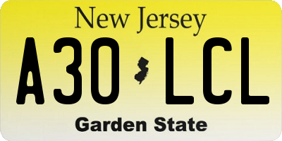 NJ license plate A30LCL