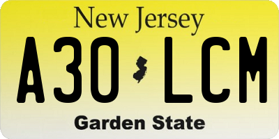 NJ license plate A30LCM