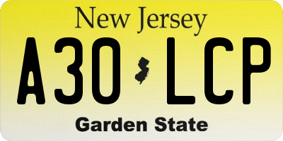 NJ license plate A30LCP