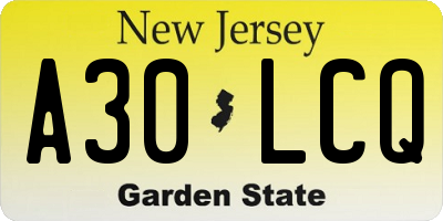NJ license plate A30LCQ