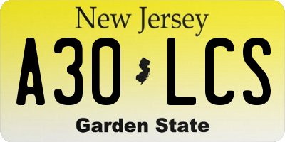 NJ license plate A30LCS
