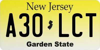 NJ license plate A30LCT