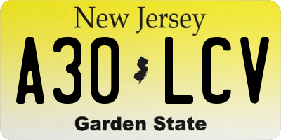 NJ license plate A30LCV