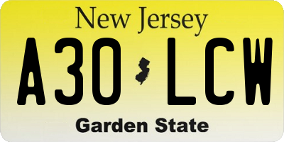NJ license plate A30LCW