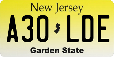 NJ license plate A30LDE