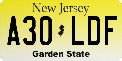 NJ license plate A30LDF