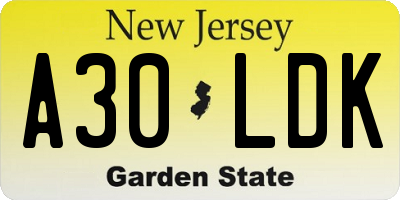 NJ license plate A30LDK
