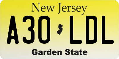 NJ license plate A30LDL