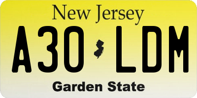 NJ license plate A30LDM