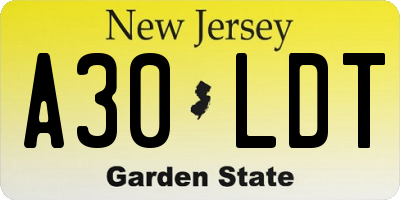 NJ license plate A30LDT