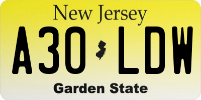 NJ license plate A30LDW