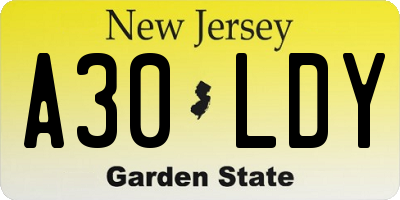 NJ license plate A30LDY