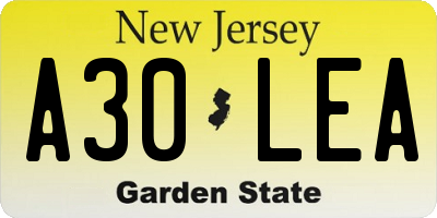 NJ license plate A30LEA